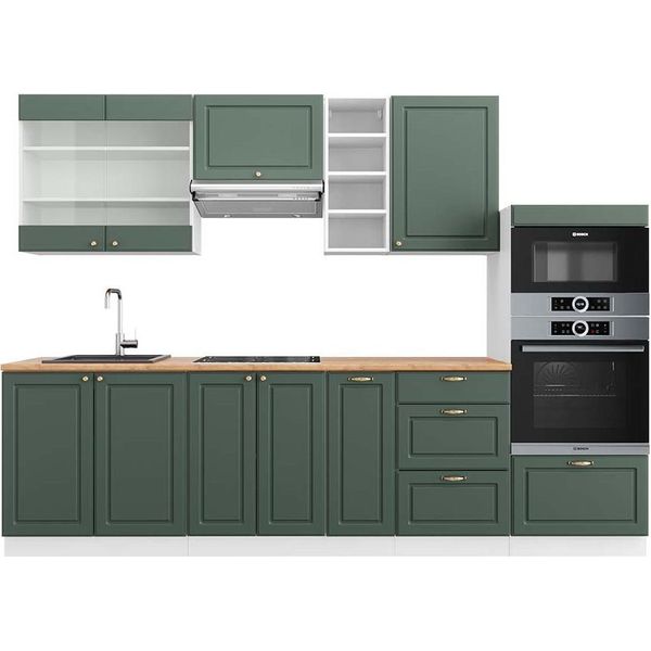 Vicco Cucina Componibile Fame-Line, 280 Cm , Pt Rovere, Verde-Oro Country House/Bianco-image