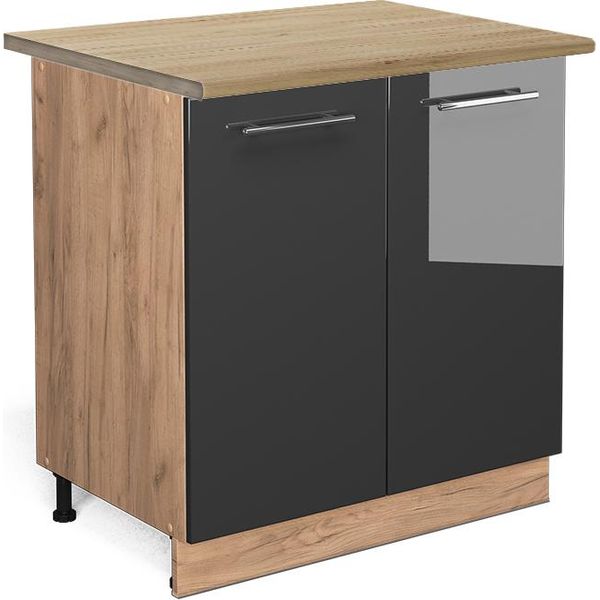 Vicco Mobiletto Base Cucina Fame-Line, 80 Cm Con Ripiano, Pl Rovere, Antracite Lucido/Quercia Dorata-image