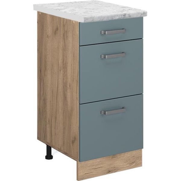 Vicco Mobiletto Base Per Cucina R-Line, 40 Cm Pl Marmo, Grigio-Blu/Quercia Dorata-image