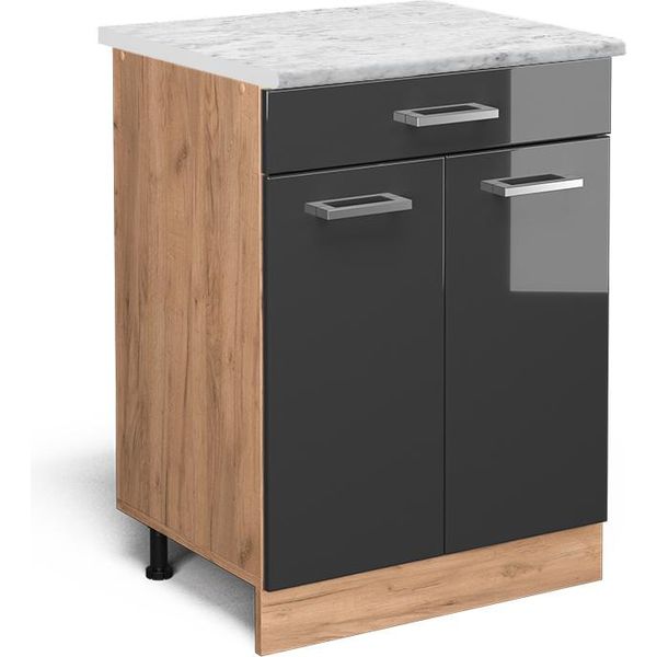 Vicco Mobiletto Base Per Cucina R-Line, 60 Cm Pl Marmo, Antracite Lucido/Quercia Dorata-image