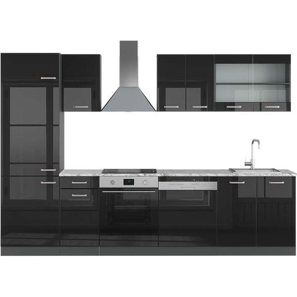 Vicco Cucina Componibile R-Line, 300 Cm , Pt Marmo, Nero Lucido/Antracite-image