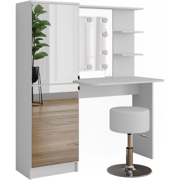 Vicco Tavolo Da Toeletta , 123 Cm Con Illuminazione Led E Sgabello, Bianco-image