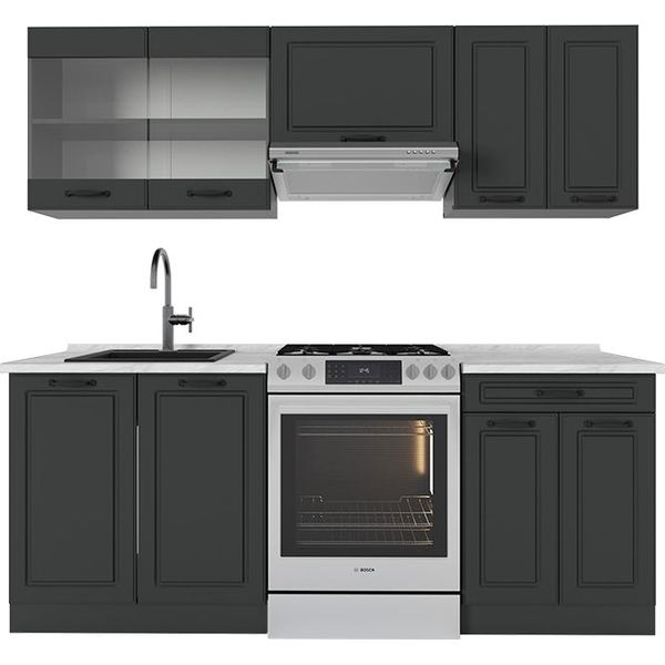 Vicco Cucina Componibile R-Line, 200 Cm , Pl Marmo, Casa Di Campagna Antracite/Antracite-image