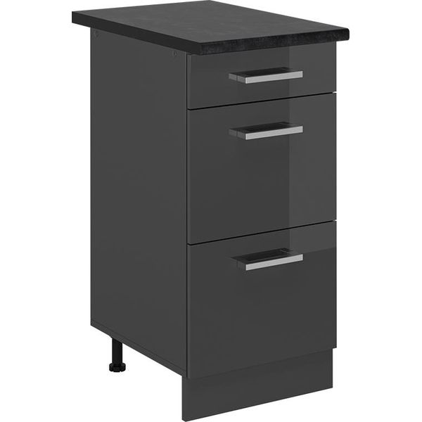 Vicco Mobiletto Base Per Cucina R-Line, 40 Cm Con Cassetti, Pl Antracite, Antracite Lucido/Antracite-image