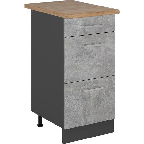 Vicco Mobiletto Base Per Cucina R-Line, 40 Cm Con Cassetti, Pl Rovere, Calcestruzzo/Antracite-image