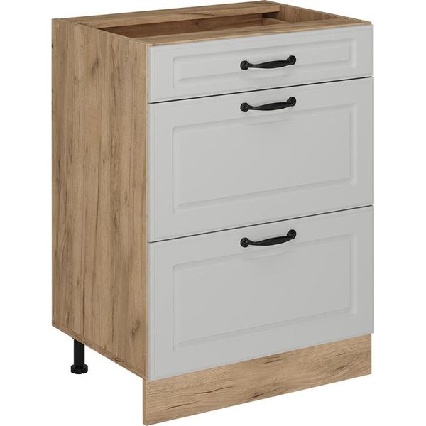Vicco Mobiletto Base Per Cucina R-Line, 60 Cm Con Cassetti, Senza Piano Di Lavoro, Bianco Casa Di Campagna/Quercia Dorata-image