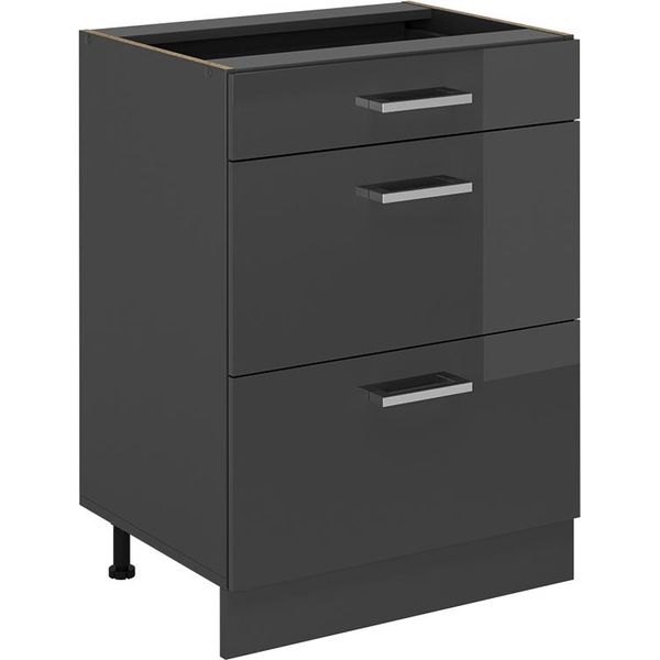 Vicco Mobiletto Base Per Cucina R-Line, 60 Cm Con Cassetti, Senza Piano Di Lavoro, Antracite Lucido/Antracite-image