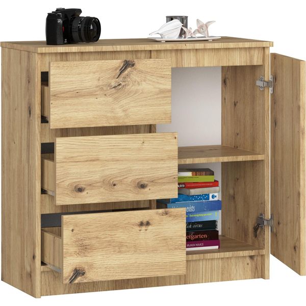 Bdw, Cassettiera, 3 Cassetti, 1 Anta, Armadio, Credenza, Rovere Artisan-image