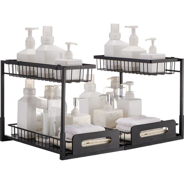 Vevor Mobile Lavello Espandibile Con 2 Livelli Sotto Il Lavello (27 X 36 X 28 Cm), Ripiano Per Cucina E Bagno (Nero, Confezione Da 2)-image
