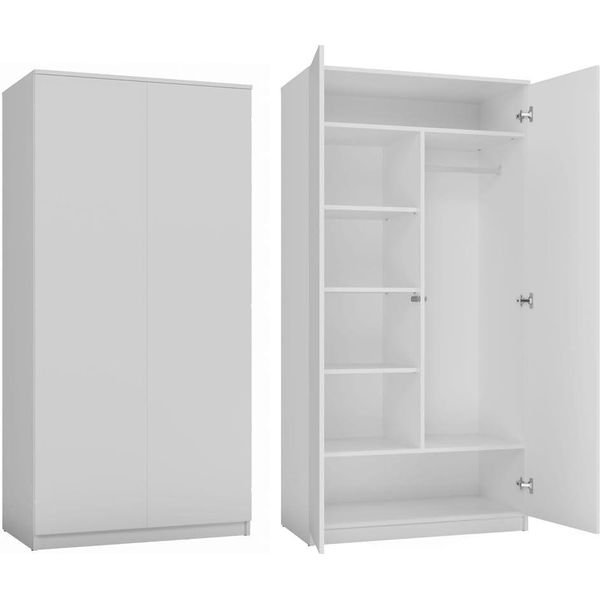 Bdw Armadio 2 Ante, 6 Ripiani, Bianco, 180X90X50-image