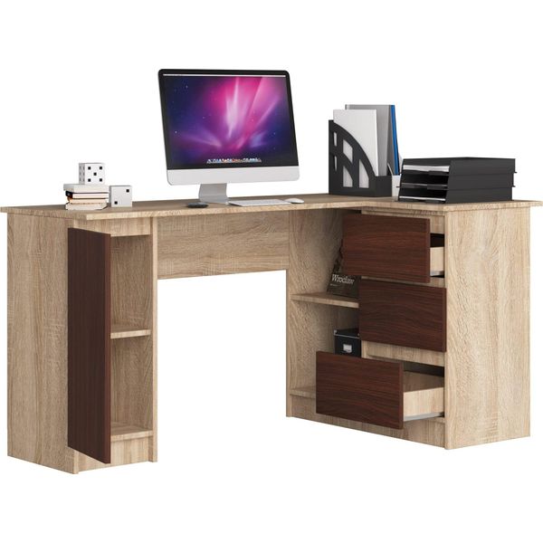 Bdw, Scrivania Angolare Destra, 3 Cassetti, 4 Ripiani, Rovere Sonoma / Venga-image