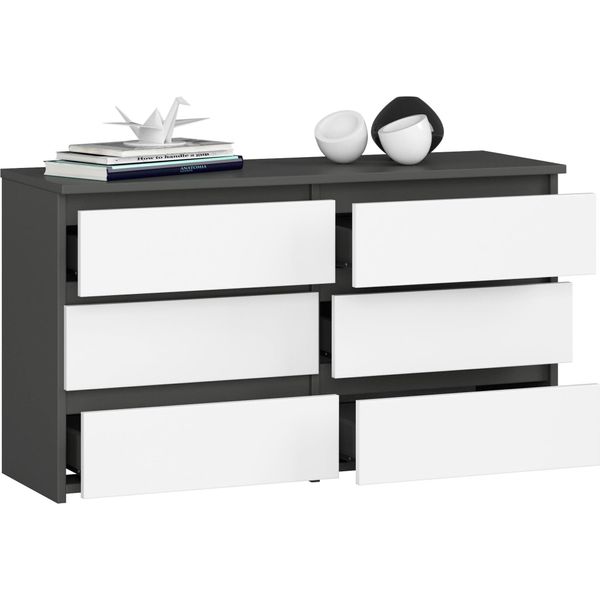 Bdw, Cassettiera, 6 Cassetti, 100X57, Armadio, Credenza, Grigio / Bianco-image
