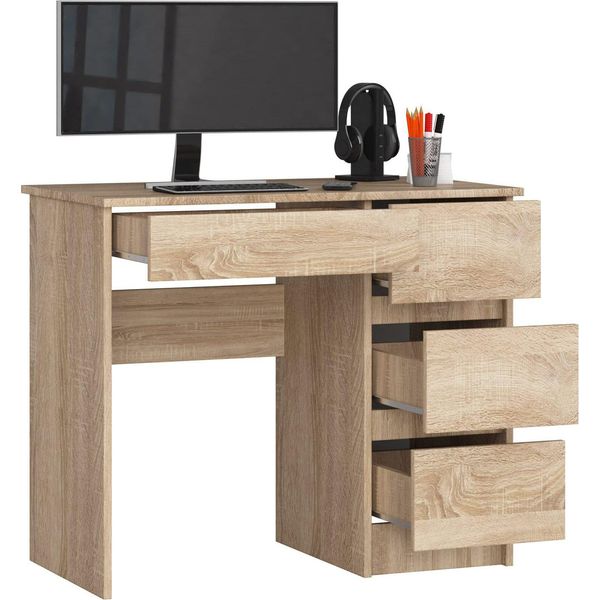 Bdw Scrivania Da Ufficio Con 4 Cassetti, Scrivania Da Gioco, Rovere Sonoma Destro-image