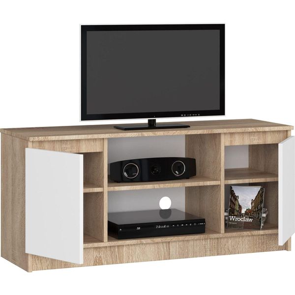 Bdw, Cassettiera, Mobile Rtv, Mobile Tv, 120X55X40 Cm, , Rovere Sonoma - Bianco-image