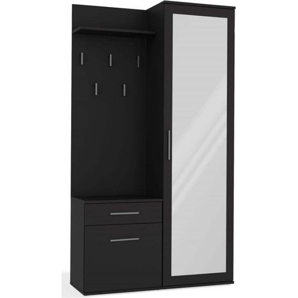 Bdw Set Armadio Duo Con Specchio, Armadio, Nero, 180X100X35Cm-image