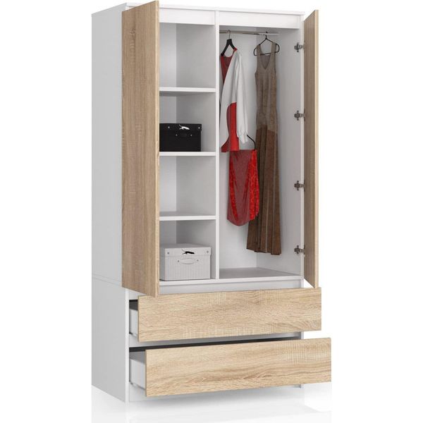 Bdw, Armadio 2 Ante, 2 Cassetti, 180X90X51 Cm, Bianco/Rovere Sonoma-image