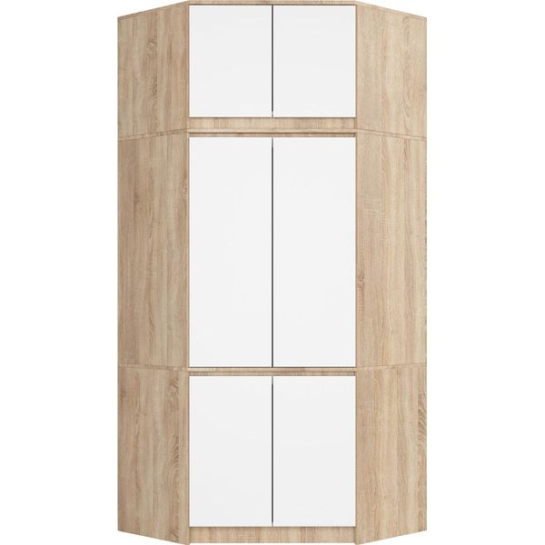 Bdw Armadio Angolare Per Camera Da Letto Con Estensione, 6 Ante, Rovere Sonoma / Bianco-image