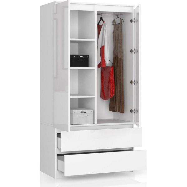 Bdw Armadio 2 Ante, 4 Ripiani, Bianco, 180 X 90 X 51 Cm-image