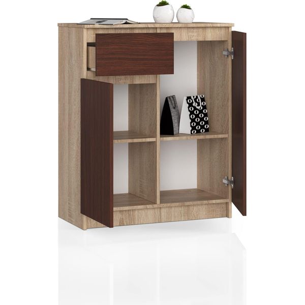 Bdw, Cassettiera 1 Cassetto E 2 Ante, 80X99X40 Cm, Credenza, Rovere Sonoma - Wenge-image