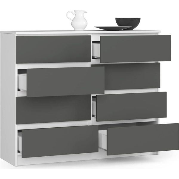 Bdw, Cassettiera Con 8 Cassetti, 120X99X40 Cm, Molto Spazio, Bianco - Grigio-image