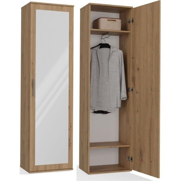 Bdw, Appendiabiti Duo Con Specchio, 180X50X35Cm, Funzionale, Rovere Artigianale-image