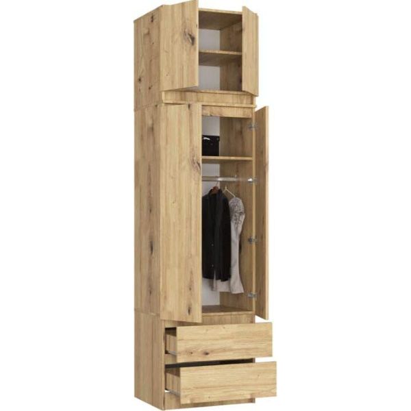 Armadio Bdw Con Mobile Superiore, Armadio A 4 Ante, Rovere Artisan-image