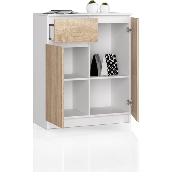 Bdw, Cassettiera 1 Cassetto E 2 Ante, 80X99X40 Cm, Credenza, Bianco - Rovere Sonoma-image