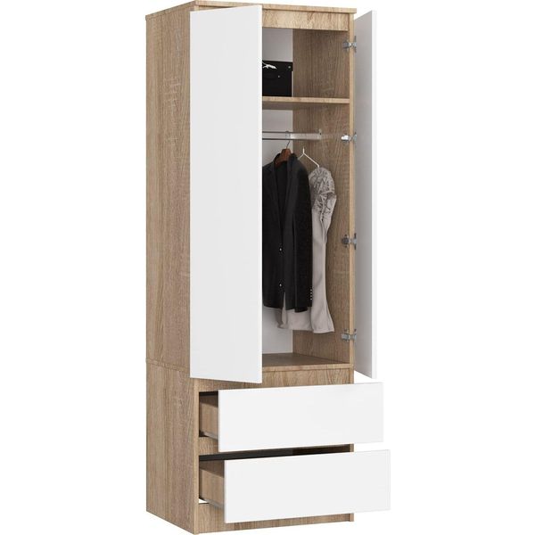 Bdw, Armadio 2 Ante 2 Cassetti, 180X60X51 Cm, Rovere Sonoma / Bianco-image