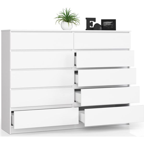 Cassettiera Bdw, 10 Cassetti, Molto Spazio, Soggiorno, Bianco-image