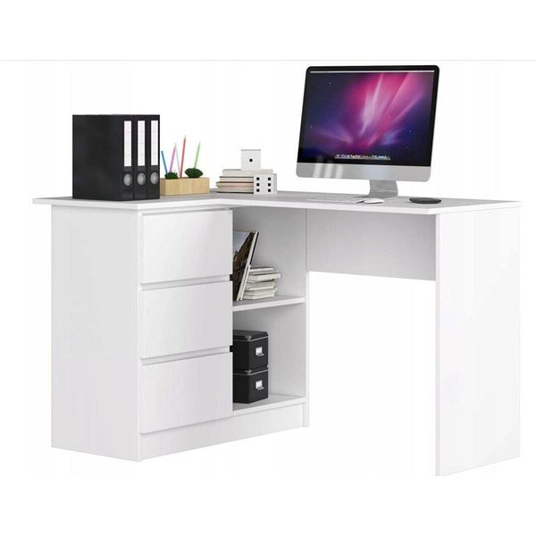 Bdw, Scrivania Angolare Destra, 3 Cassetti, 4 Ripiani, Bianco A Sinistra-image