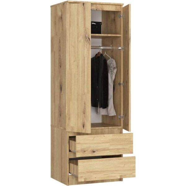 Bdw, Armadio 2 Ante 2 Cassetti, 180X60X51 Cm, Rovere Artisan-image