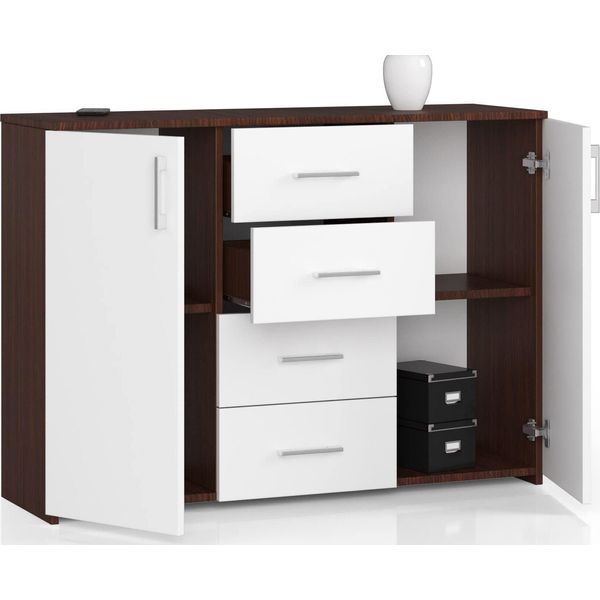 Cassettiera Con 4 Cassetti E 2 Ante, 110X80X35, Soggiorno, Venga / Bianco-image