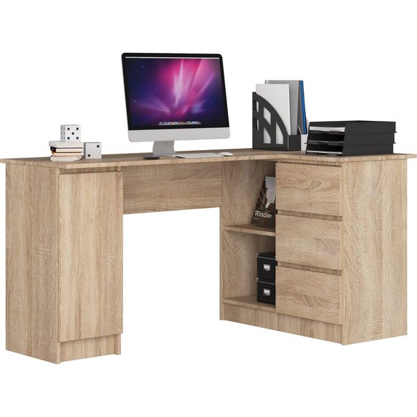 Bdw, Scrivania Angolare Destra, 3 Cassetti, 4 Ripiani, Sonoma-image