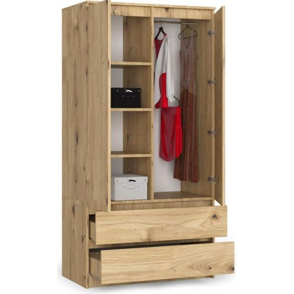 Bdw, Armadio 2 Ante, 2 Cassetti, 180X90X51 Cm, Armadio, Rovere Artigianale-image