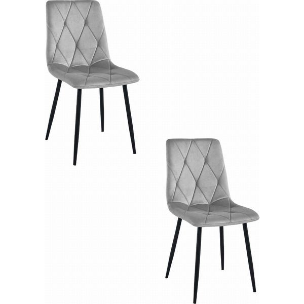 Sedie Valora Libra, Velluto Grigio Argento Gambe Nere X2 | Set Di 2 Sedie Grigio Argento Con Base A Contrasto-image