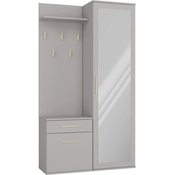 Bdw Set Armadio Duo Con Specchio, Armadio, Grigio, 180X100X35Cm-image