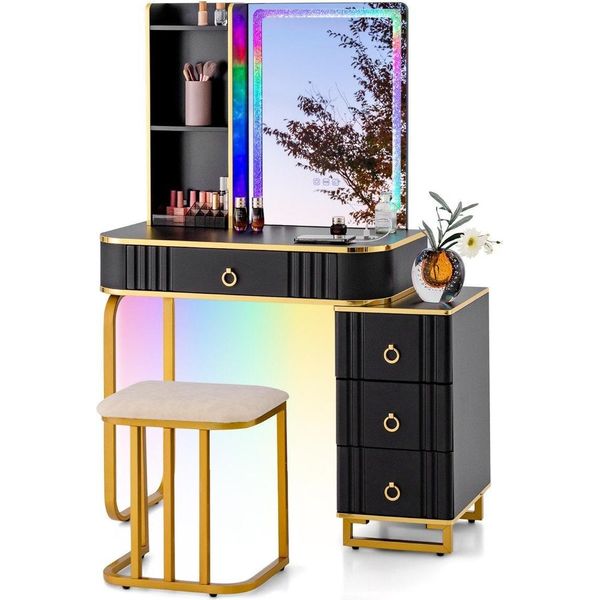 Toeletta Con Illuminazione A Led Toeletta Con 7 Luci Led Dinamiche E 7 Statiche Dimmerabili Nere-image