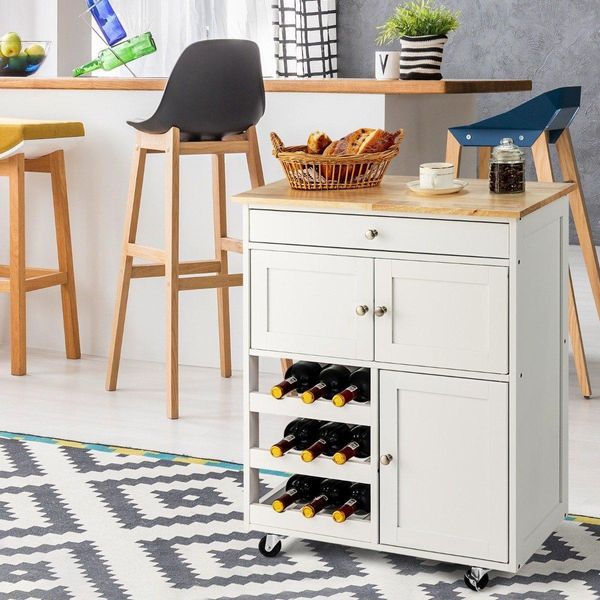 Carrello Da Cucina In Legno Carrello Da Servizio Carrello Da Cucina Con 3 Portabottiglie-image