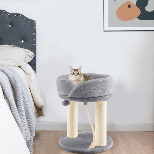 Tiragraffi Per Gatti Con Seduta Morbida, Torre In Sisal Per Gatti Grigio-image