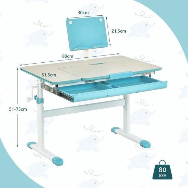 Set Da Scrivania Per Bambini Regolabile In Altezza Con Piano Inclinabile E Leggio (Tavolo Blu)-image