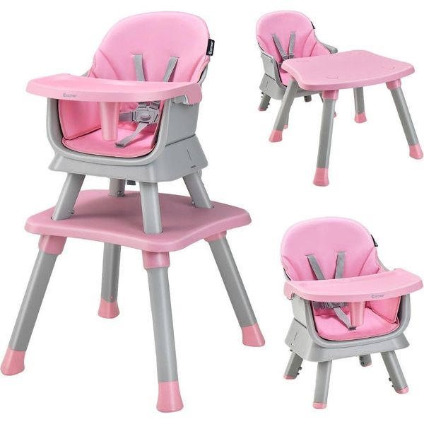 Seggiolone 6 In 1 Seggiolone E Sedia Da Pranzo E Tavolo Didattico E Tavolo Da Costruzione 58 X 58 X 98 Cm Rosa-image