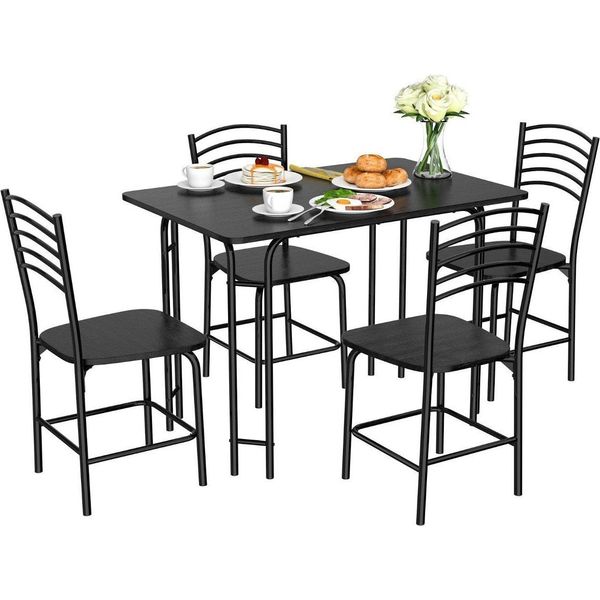 Set Tavolo Da Pranzo 5 Pezzi Tavolo Da Cucina Rettangolare Con 4 Sedie Gruppo Da Pranzo Struttura In Metallo Gruppo Posti A Sedere Tavolo Da Pranzo 4 Persone Salvaspazio Nero-image
