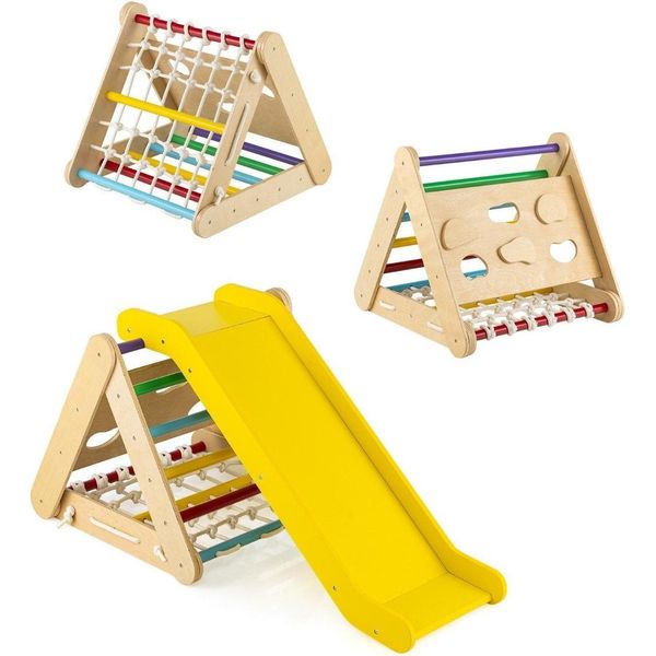 Gioco Da Arrampicata Per Bambini Struttura Da Arrampicata Triangolare 4 In 1 Con Rampa, Multicolore-image