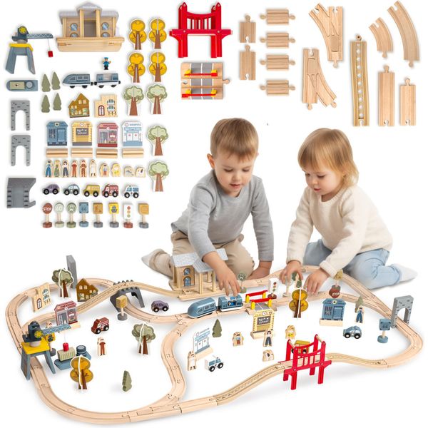 Grande Ferrovia Urbana In Legno Con Treno Elettrico - Gru, Nave, Ponti E Accessori Per La Città | Mamabrum-image