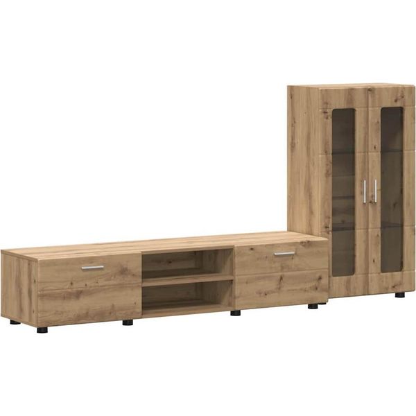 Syfax™ Set Mobile Tv Con Cassetto Rovere Artigianale Legno Multistrato-image