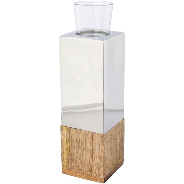 Teelichthalter Creativ Home "Kerzenhalter Tower", Silber (Silberfarben), B:8Cm H:28Cm T:8Cm, Edelstahl, Glas, Massivholz, Kerzenhalter, Teelichthalter, Aus Holz, Edelstahl Und Glas-image