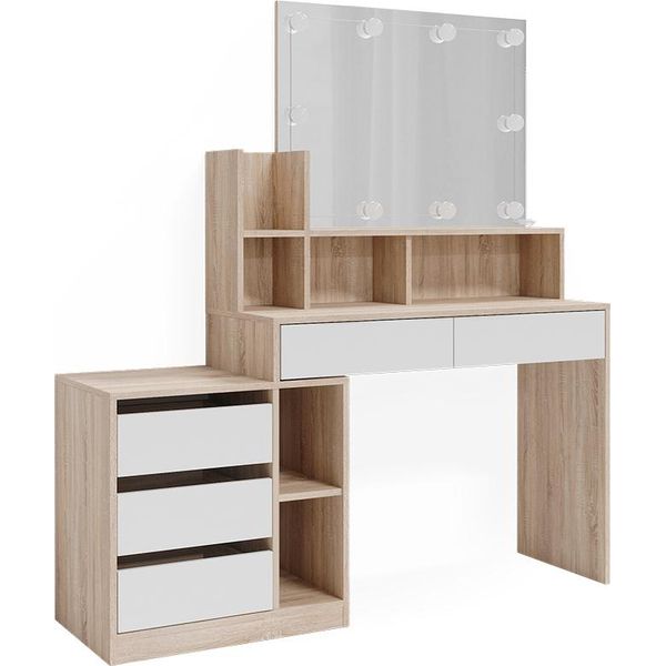 Vicco Tavolo Da Toeletta Anja, 139.8 Cm Con Illuminazione A Led, Bianco/Sonoma-image