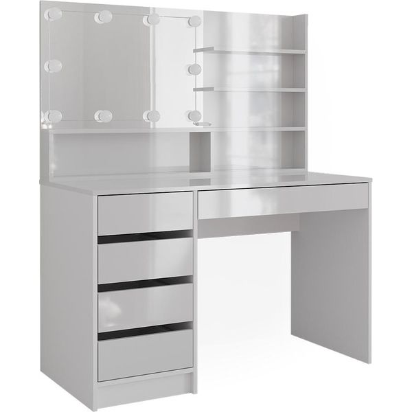 Vicco Tavolo Da Toeletta Sherry, 120 Cm Con Illuminazione A Led E Ripiano A Specchio, Bianco-image