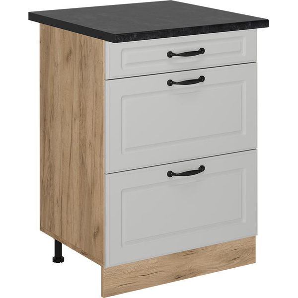Vicco Mobiletto Base Per Cucina R-Line, 60 Cm Con Cassetti, Pl Antracite, Bianco Casa Di Campagna/Quercia Dorata-image