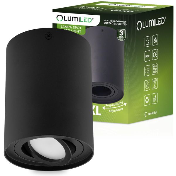 Lumiled Faretto Da Superficie Faretto Da Superficie Faretto Da Superficie Faretto Da Soffitto GU10 Led Faretto Da Soffitto Orientabile Lampada Da Soffitto Rotonda Nera 125 Mm-image